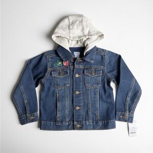 Carter's Blue Denim Jacket with Gray Hood and Fun Patches NWT